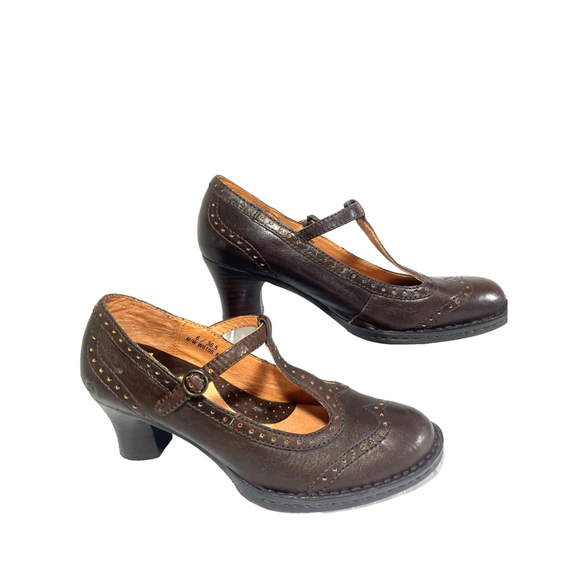 Born Polyana T strap MARY JANE LOAFER heel Size 6 M brown leather - Picture 2 of 15